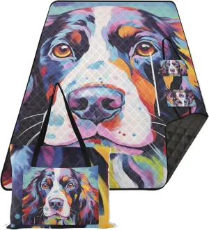 Dog Painting Springer Spaniel Oversized Beach Blanket Waterproof, Outdoor Blanket Camping Mat Foldable Picnic Blanket Cute, 118" x 80"