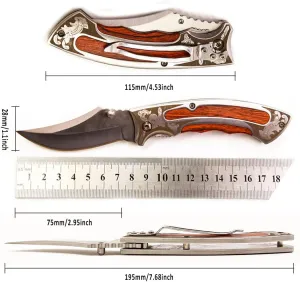 DOOM BLADE Portable Tactical Knife – Stainless Steel Blade and Wood Handle with Pocket Clip - Folding Knife for Hunting, Camping, Survival, Tactical, EDC