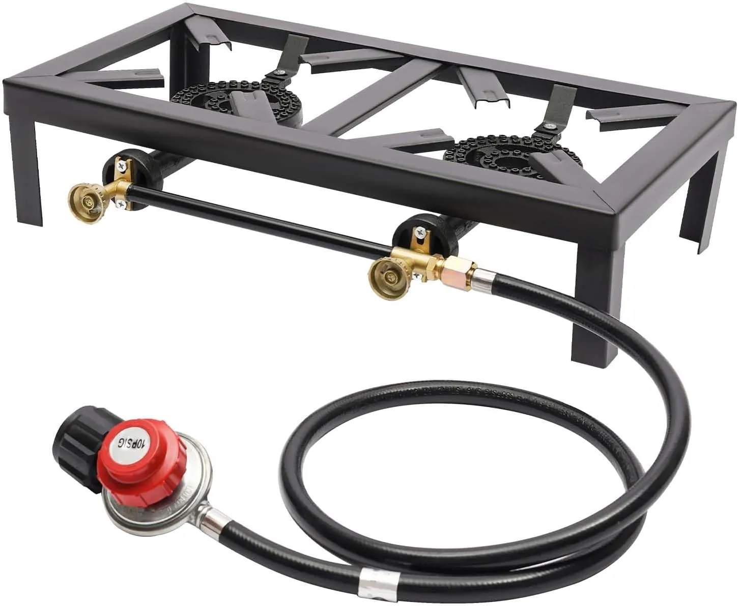 Double Burner Outdoor Gas Stove Propane Cooker Portable Gas Cooking Stoves Black Square Gas Stove 2 Burners Gas Cooktops with Regulator Hose Independent Control Knobs for Outdoor Camping