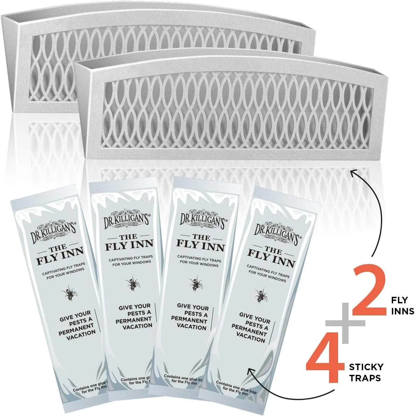 Dr. Killigan's The Fly Inn | Sticky Window Traps | Indoor Insect Trap | Catches and Hides Bugs | Better Than Fly Paper or Ribbon | Get Rid of Flies | (2 4, Gray)