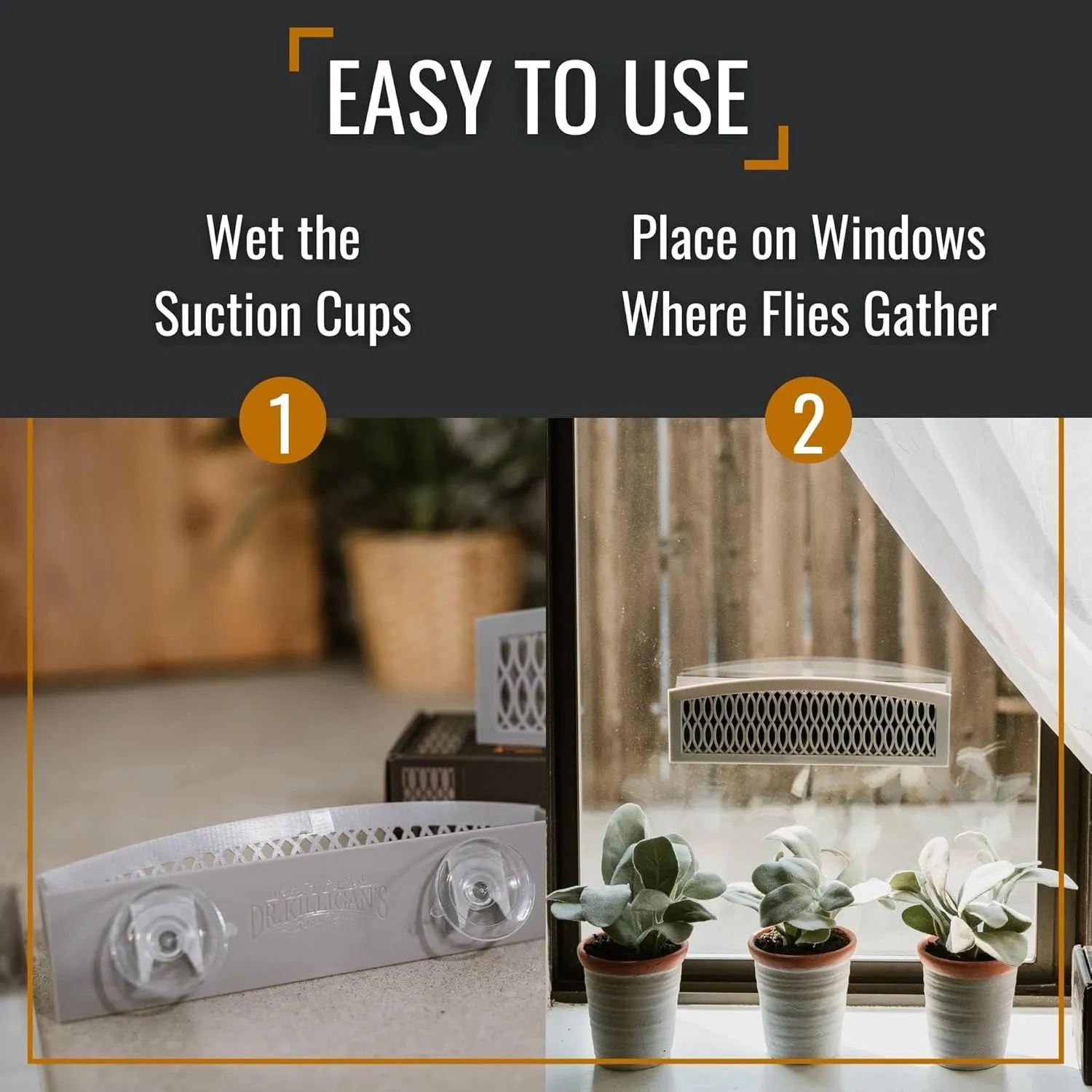 Dr. Killigan's The Fly Inn | Sticky Window Traps | Indoor Insect Trap | Catches and Hides Bugs | Better Than Fly Paper or Ribbon | Get Rid of Flies | (2 4, Gray)