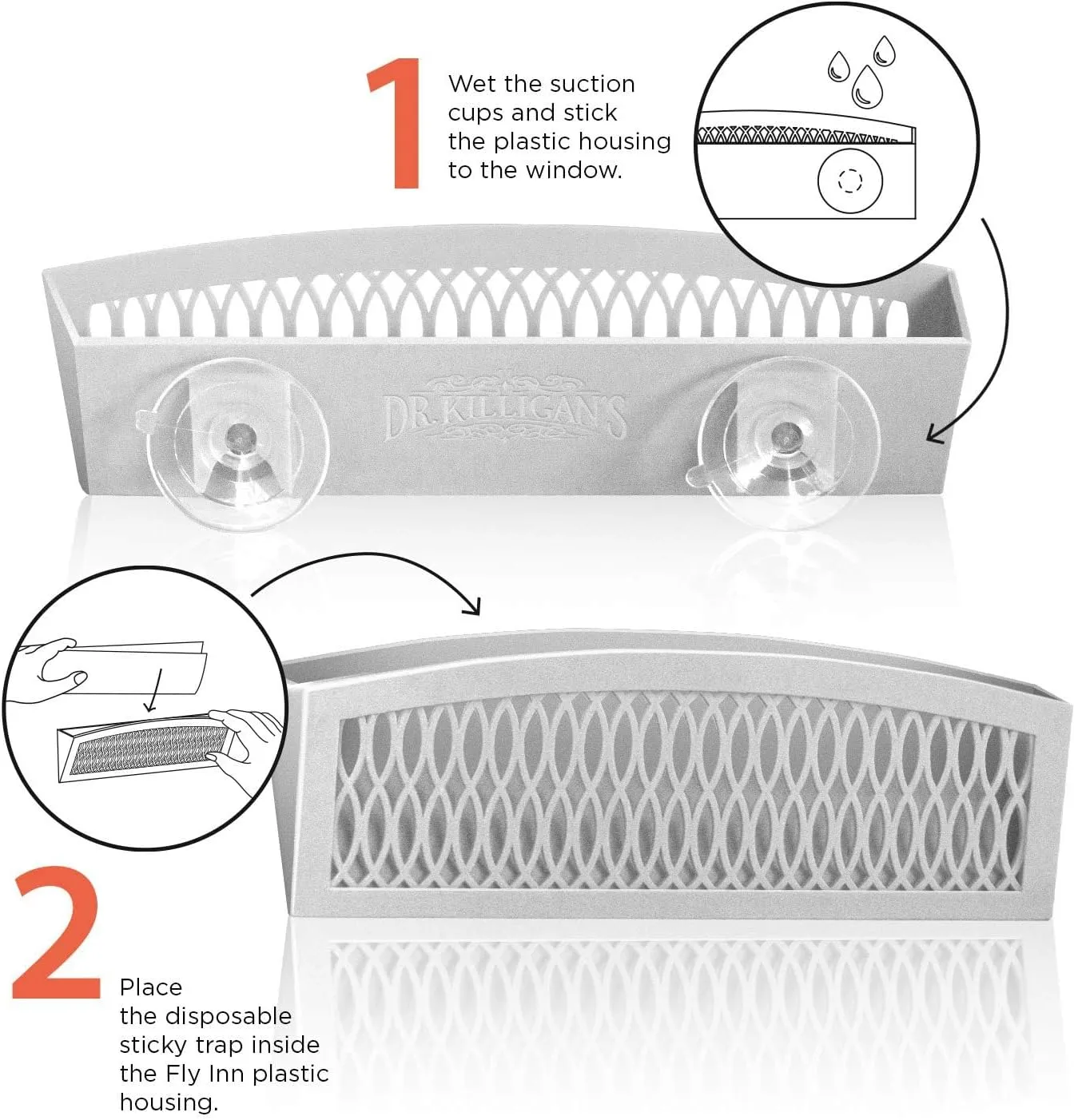 Dr. Killigan's The Fly Inn | Sticky Window Traps | Indoor Insect Trap | Catches and Hides Bugs | Better Than Fly Paper or Ribbon | Get Rid of Flies | (2 4, Gray)