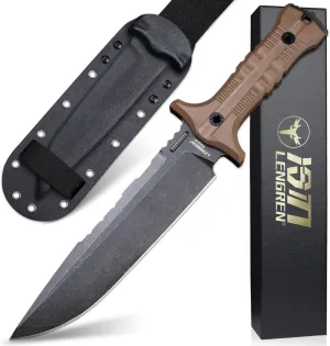 Dragon 12.8 Inch Sleipner Steel Full Tang Fixed Blade,Outdoor Camping Tactics Knife,Satin Polishing,G10 Handle with leggings Kydex Sheath (Brown handle black blade)
