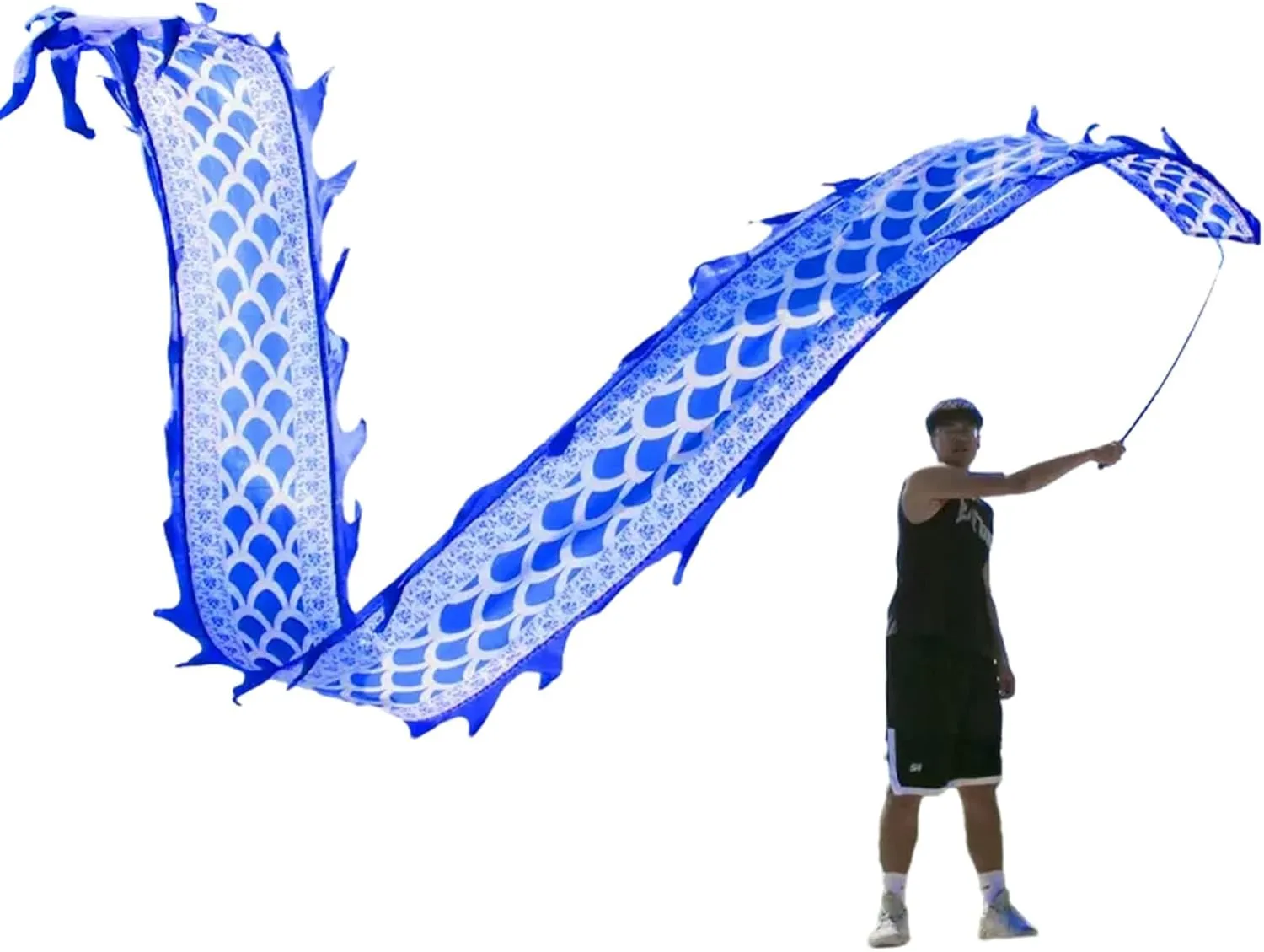 Dragon Dance Ribbon - Dragon Streamer 3D POI, Silk Rotating Ballerina with Fiberglass Poles, Colorful Ribbon for Practicing Fitness (8m/26ft)