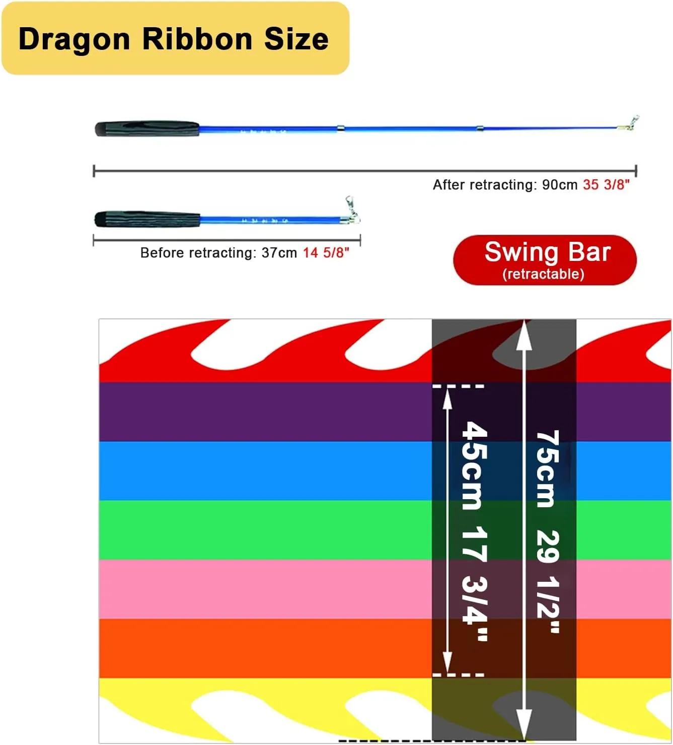 Dragon Dance Ribbon - Dragon Streamer 3D POI, Silk Rotating Ballerina with Fiberglass Poles, Colorful Ribbon for Practicing Fitness (8m/26ft)