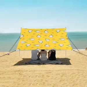 Dragon Fruits Yellow Background Beach Canopy Tent Anti-UV & Wind Resistant, Camping Sun Shelter Easy Setup Portable,Outdoor Shade Tents with Sandbags,Sand Shovels,Ground Pegs & Stability Poles