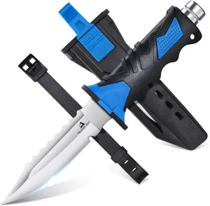 DRAGON RIOT Scuba Diving Knife with Leg Straps & Sheath - Stainless Steel Blade Dive Knife Lightweight, Sharp Divers Knife for Diving, Spearfishing, Snorkeling