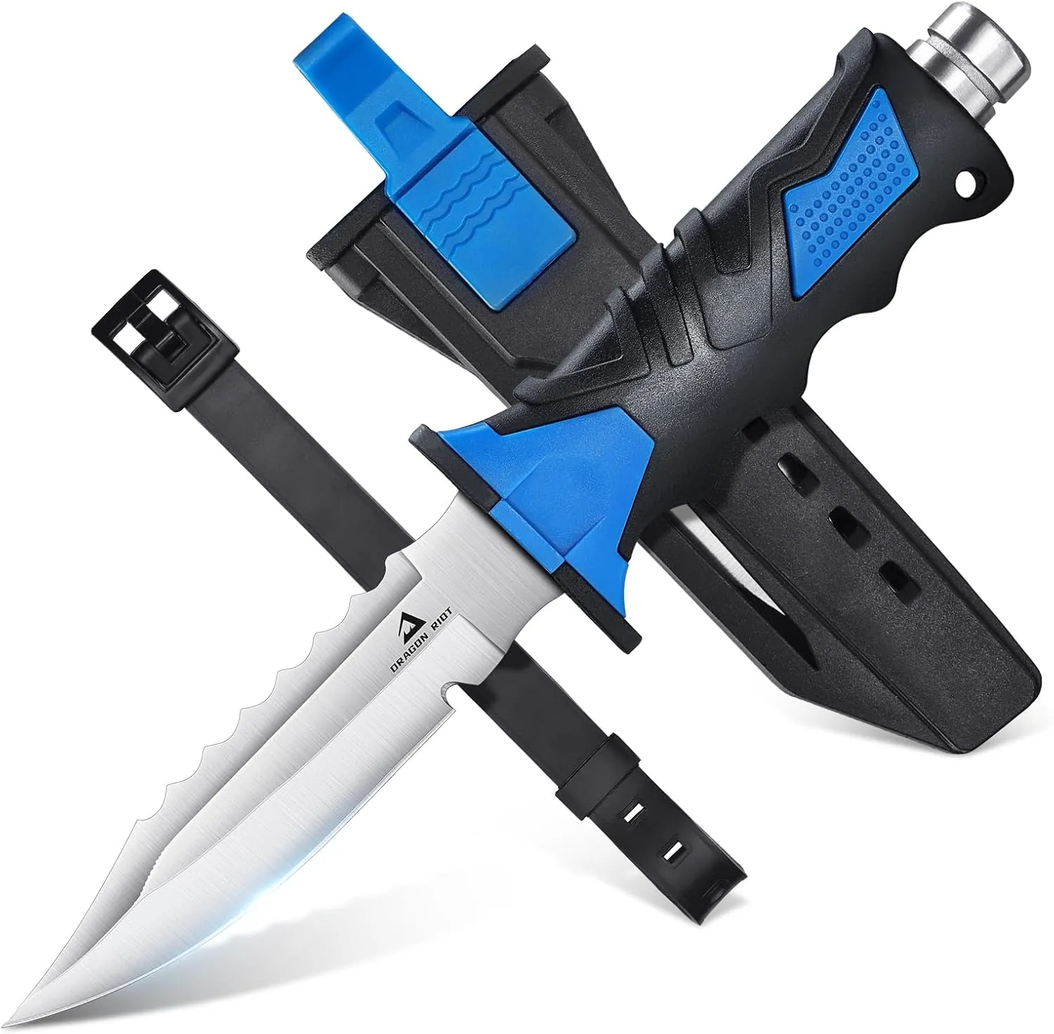 DRAGON RIOT Scuba Diving Knife with Leg Straps & Sheath - Stainless Steel Blade Dive Knife Lightweight, Sharp Divers Knife for Diving, Spearfishing, Snorkeling