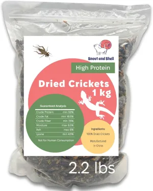 Dried Crickets (2.2 lbs) for Reptiles, Birds, and Small Pets - Natural Insect Food with Essential Nutrients - 1 kg