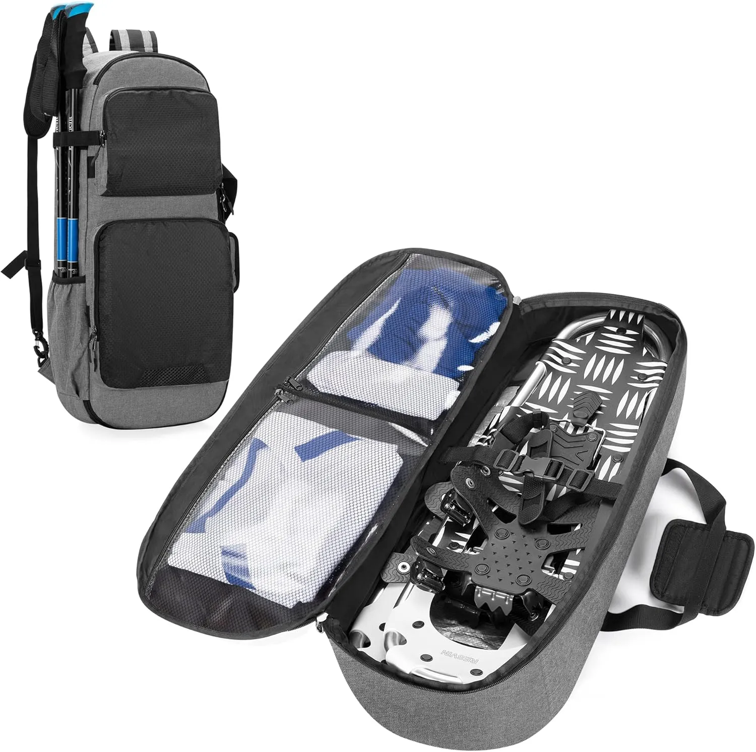 DSLEAF Snow Shoes Bag for 19”-25” Snowshoes, Snowshoes Backpack with Pockets for A Pair of Poles and Other Accessories, Easy to Carry with Shoulder Strap and Handle (Patent Design) Bag Only