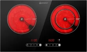 Dual Coil Design of 2 Burner Cooker, 1800W Electric Ceramic Hot Plate for Cooking, Infrared Double Burner Portable Countertop or 24inch Built-in Cooktop Radiant Stove Top, Compatible with All Cookware