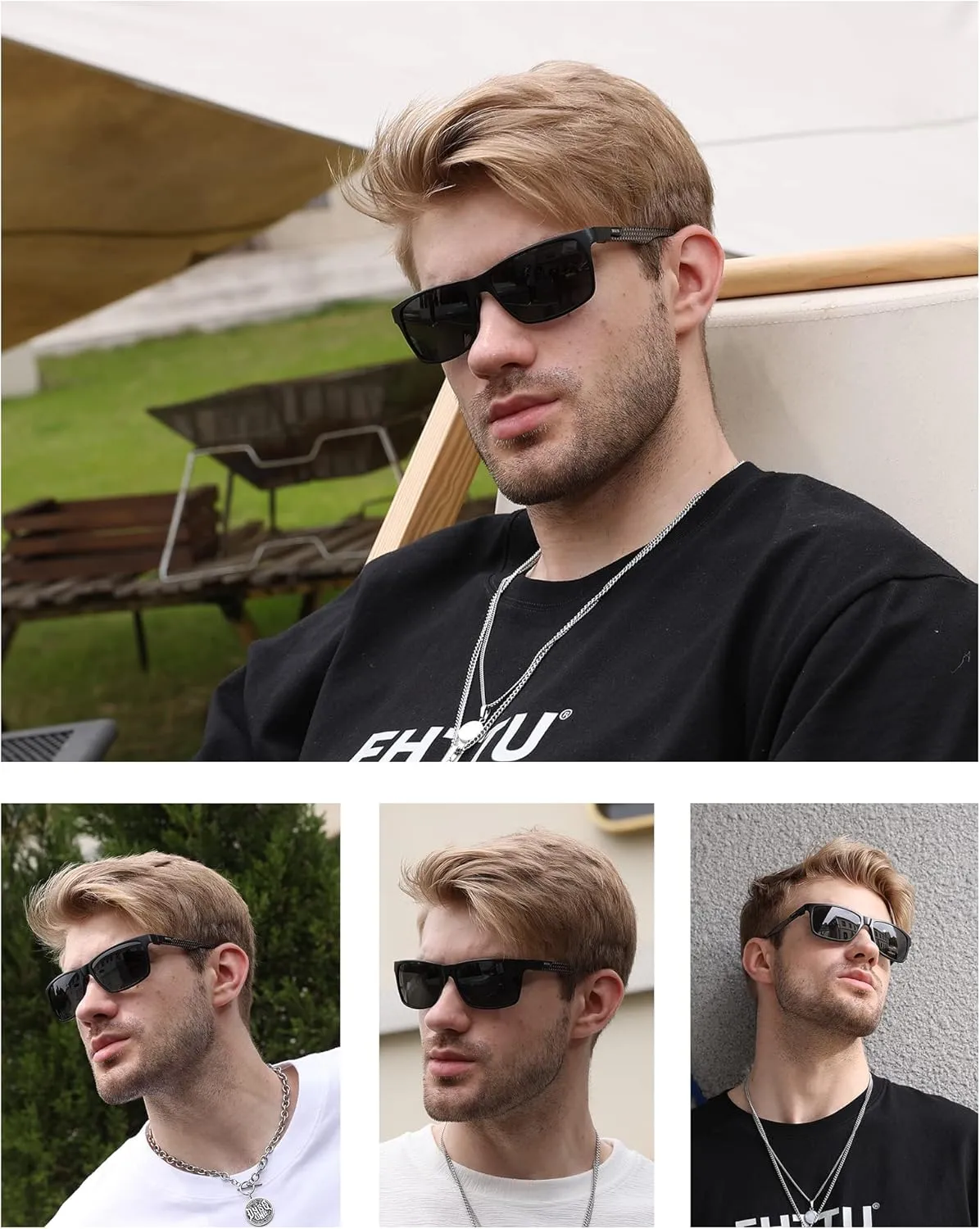 DUCO Mens Sunglasses Polarized Rectangle Sunglass for Men Lightweight Carbon Fiber UV400 Protection 8206