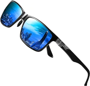 DUCO Mens Sunglasses Polarized Rectangle Sunglass for Men Lightweight Carbon Fiber UV400 Protection 8206
