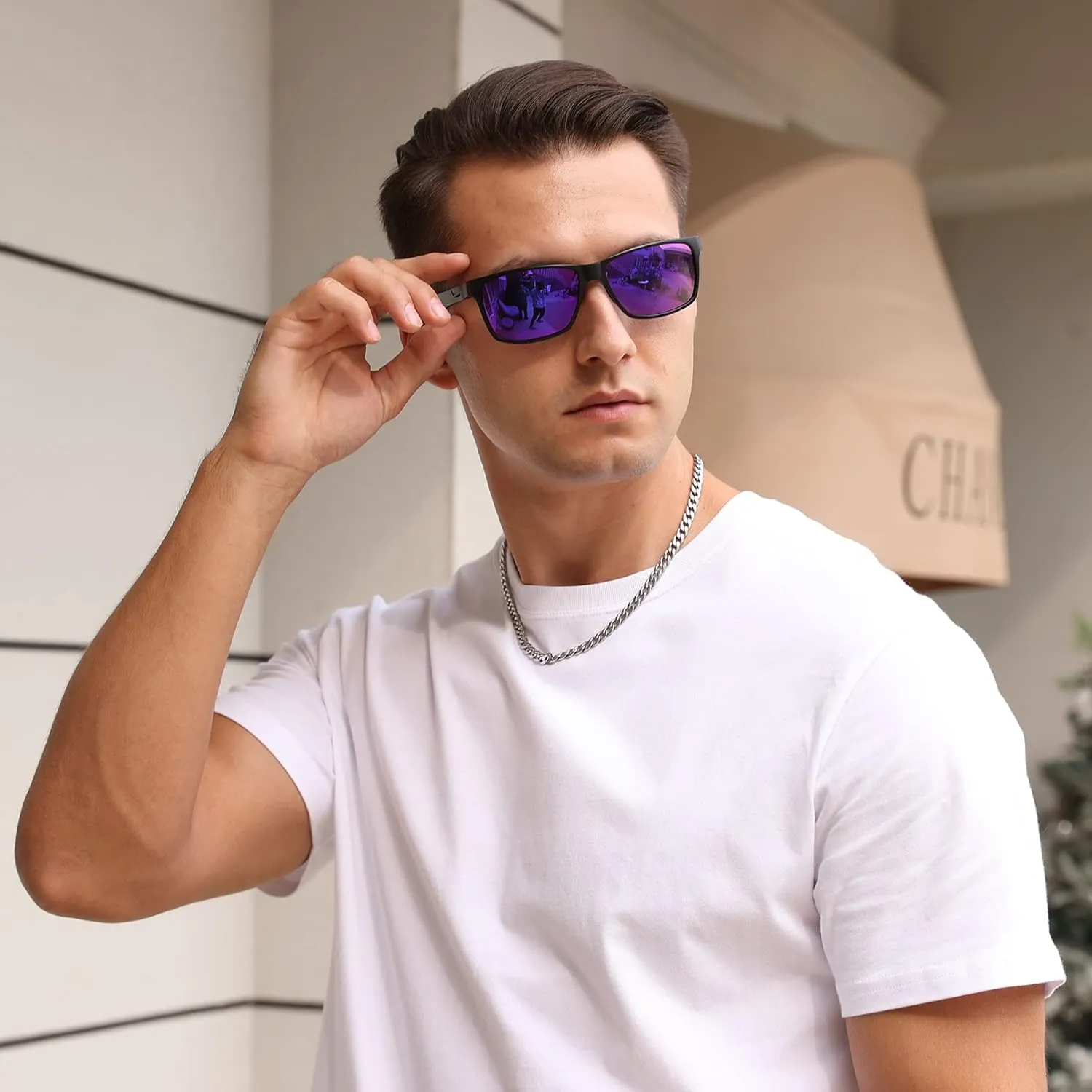 DUCO Mens Sunglasses Polarized Rectangle Sunglass for Men Lightweight Carbon Fiber UV400 Protection 8206