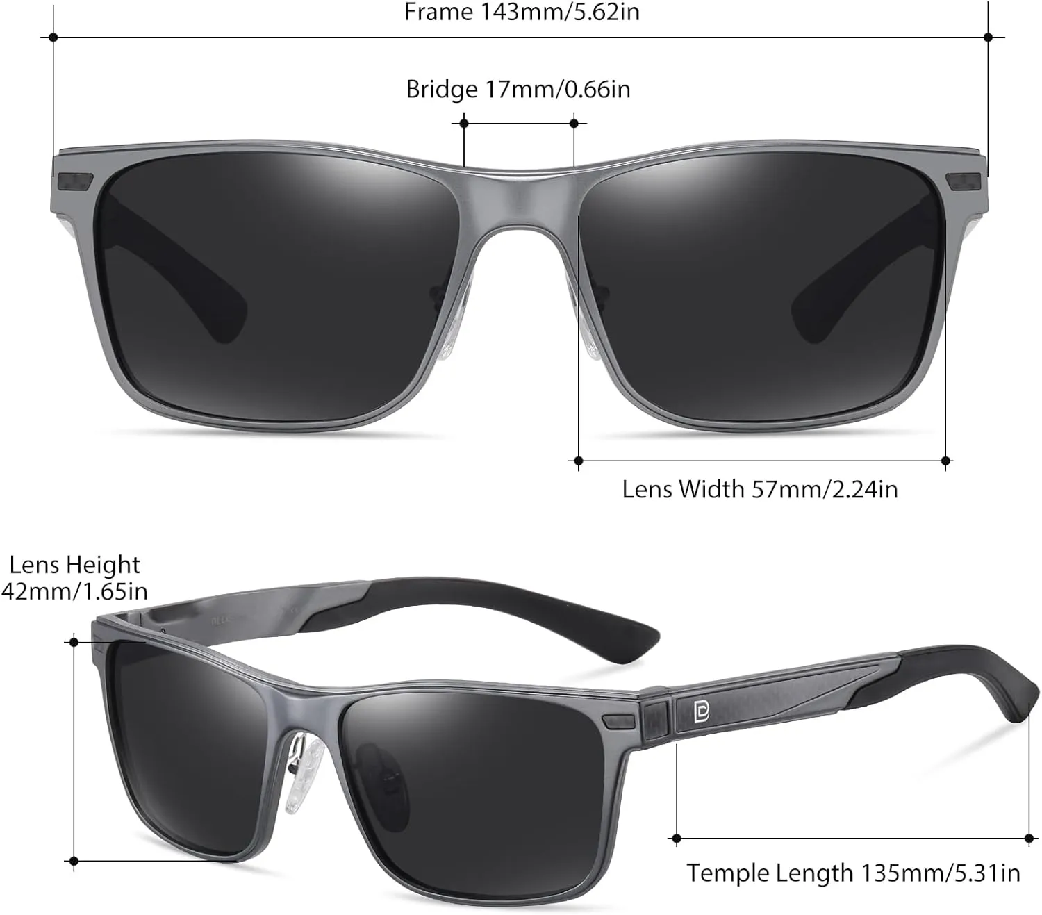DUCO Polarized Sunglasses for Men Lightweight Carbon Fiber UV400 Protection Square Sun Glasses 8207