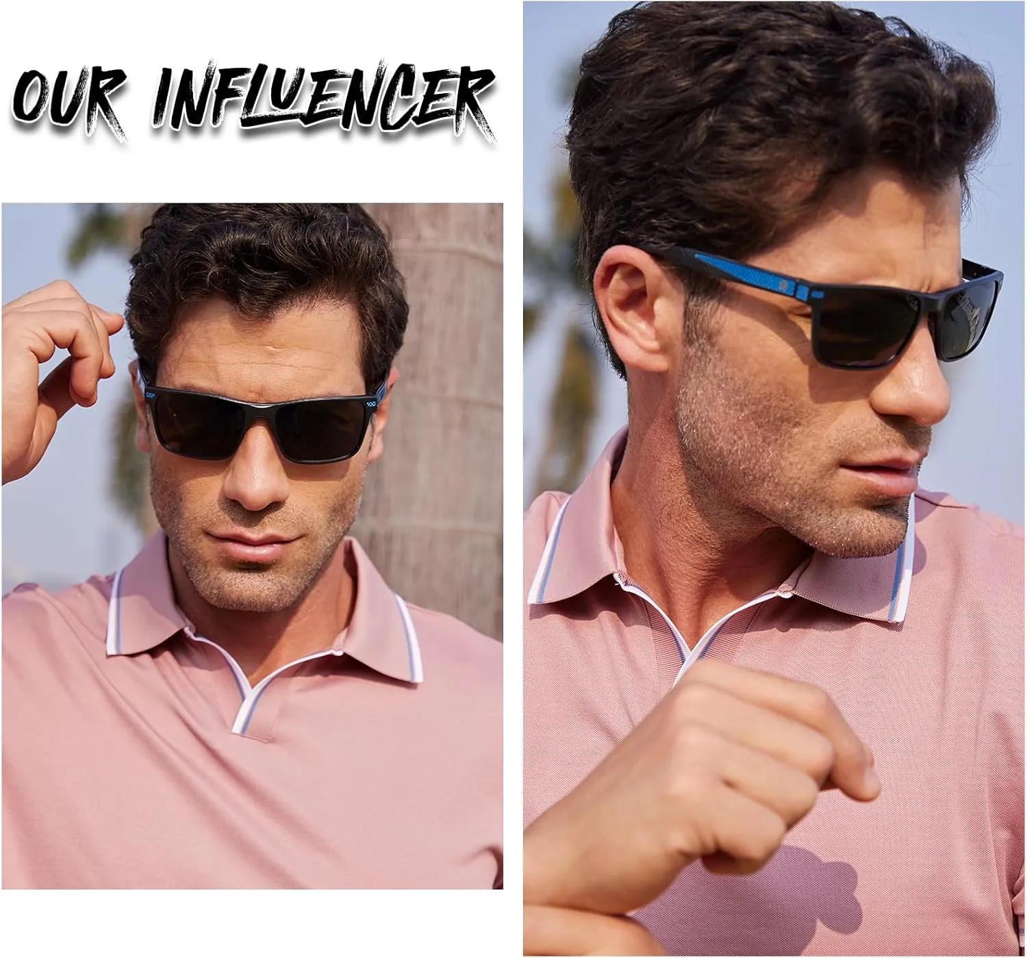 DUCO Polarized Sunglasses for Men Lightweight Carbon Fiber UV400 Protection Square Sun Glasses 8207