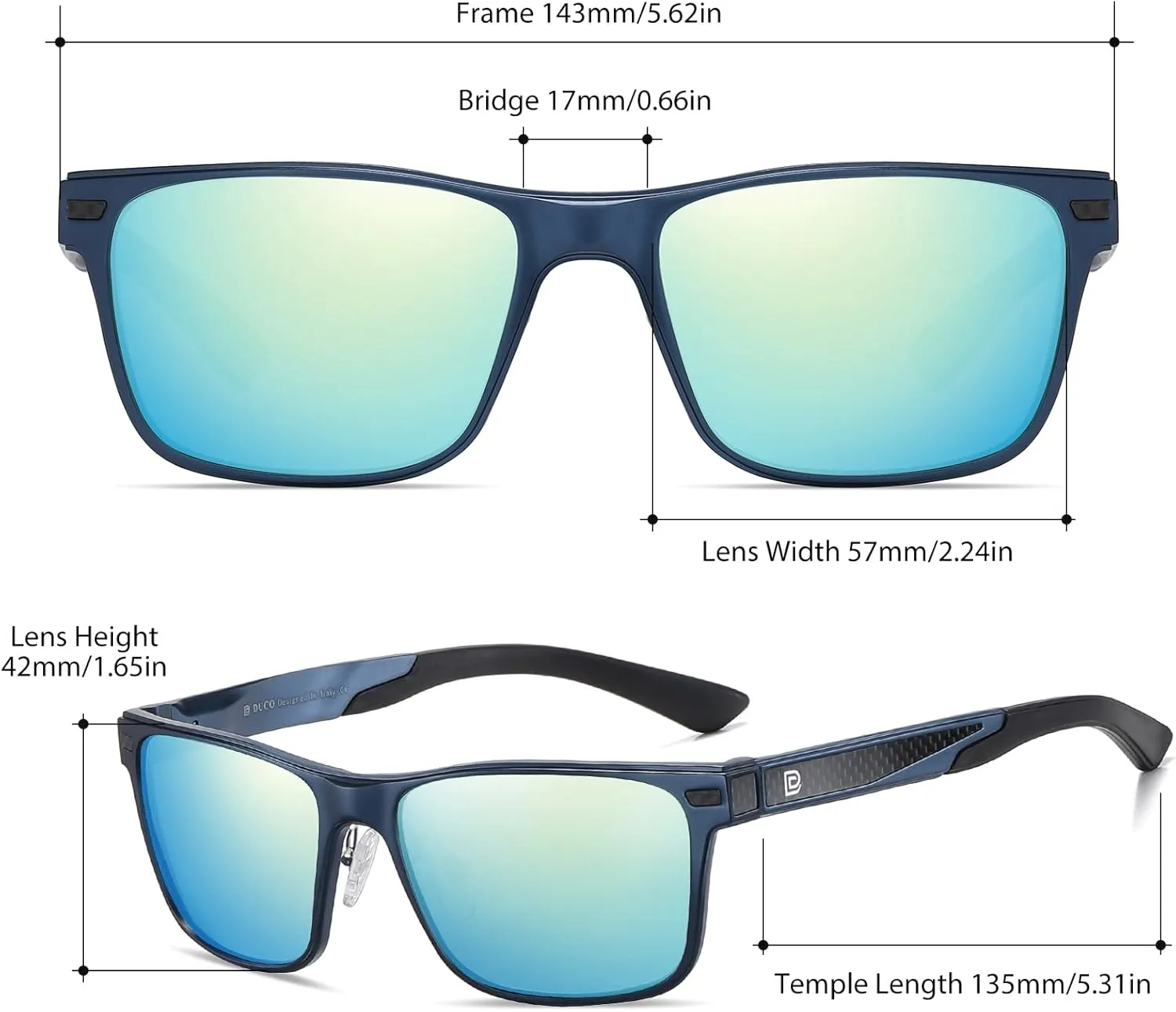 DUCO Polarized Sunglasses for Men Lightweight Carbon Fiber UV400 Protection Square Sun Glasses 8207