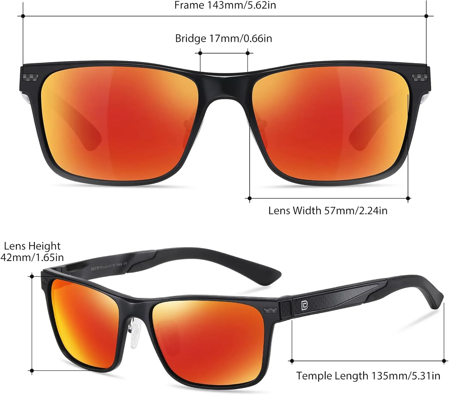 DUCO Polarized Sunglasses for Men Lightweight Carbon Fiber UV400 Protection Square Sun Glasses 8207