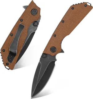 Eafengrow EF335 Folding Knives D2 Blade and Micarta Handle,5 inch Closed EDC Pocket Folding Knife with Clip (Micarta Brown)