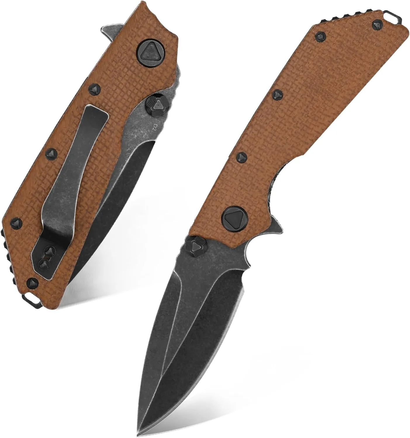Eafengrow EF335 Folding Knives D2 Blade and Micarta Handle,5 inch Closed EDC Pocket Folding Knife with Clip (Micarta Brown)