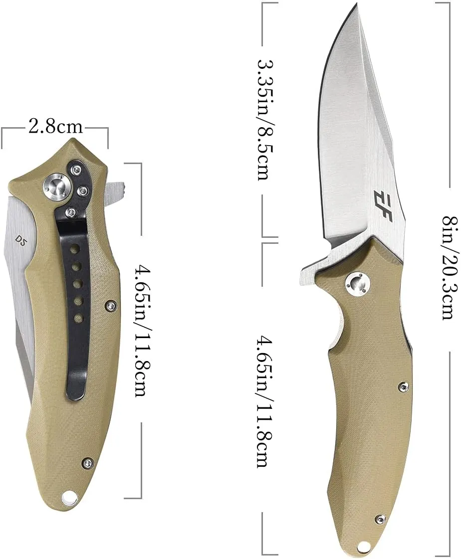 Eafengrow EF339 Folding Knife D2 Blade and G10 Handle with Clip Folding Camping Knives Outdoor Pocket Knives (desert)