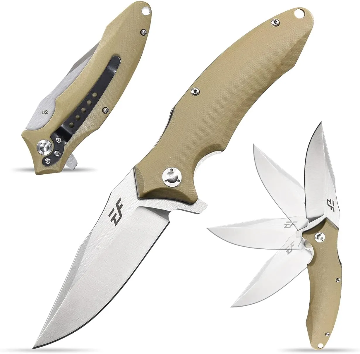 Eafengrow EF339 Folding Knife D2 Blade and G10 Handle with Clip Folding Camping Knives Outdoor Pocket Knives (desert)