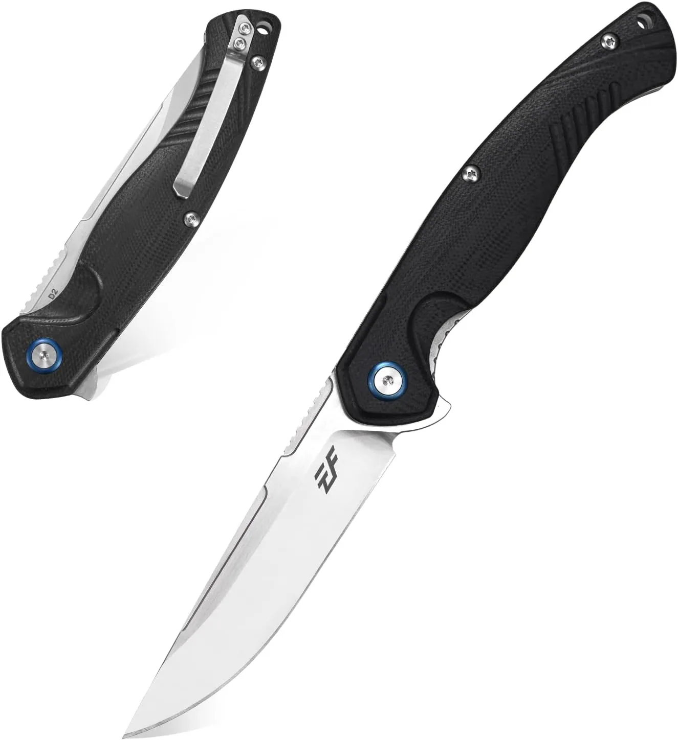Eafengrow EF953 Pocket Folding Knife G10 Handle D2 Blade,EDC Tool Knife for Outdoor Camping Hiking (Black)