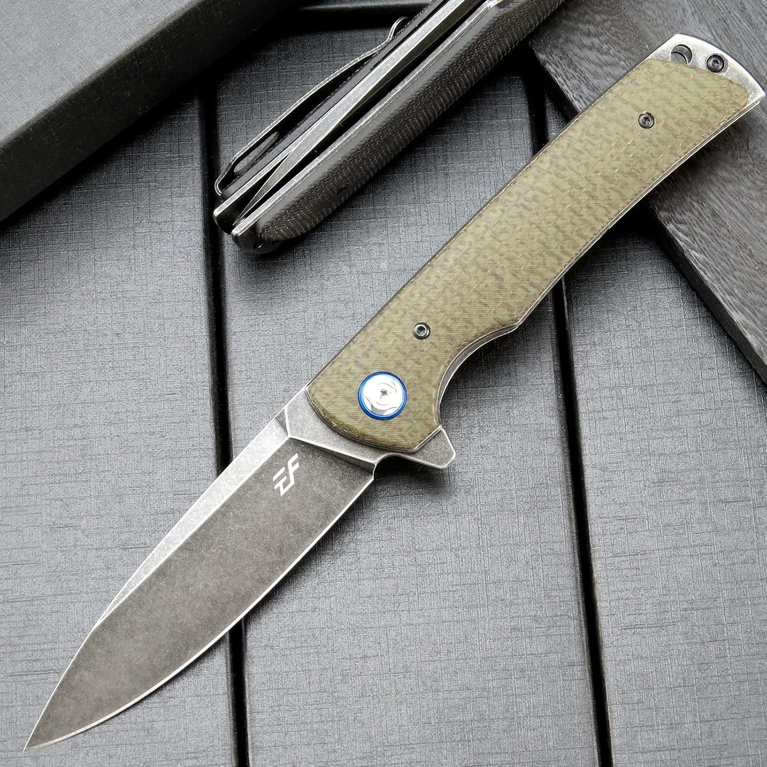 Eafengrow EF973 Folding Knife, D2 Steel Blade Micarta Handle Scale Pocket Knife Folder for Working Camping Hiking EDC Tool Knife（army green