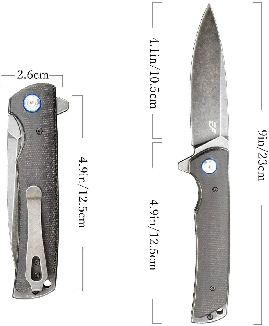 Eafengrow EF973 Folding Knife, D2 Steel Blade Micarta Handle Scale Pocket Knife Folder for Working Camping Hiking EDC Tool Knife(black)