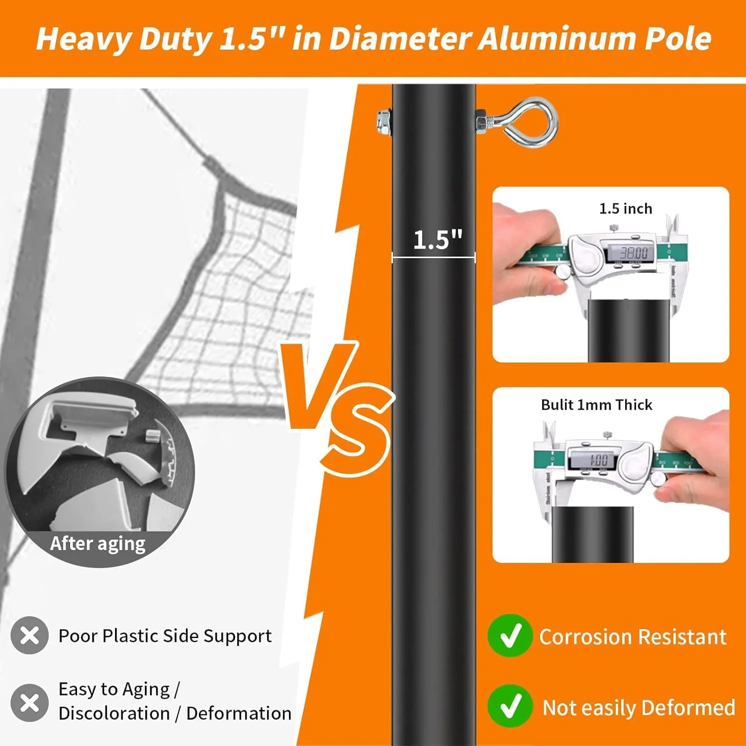 Easy Set Up Pool Volleyball Net Set with 2 Volleyball, Anchor and Hammer - 15ft-25ft Adjustable Length