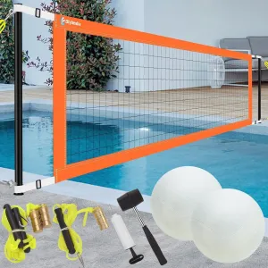 Easy Set Up Pool Volleyball Net Set with 2 Volleyball, Anchor and Hammer - 15ft-25ft Adjustable Length