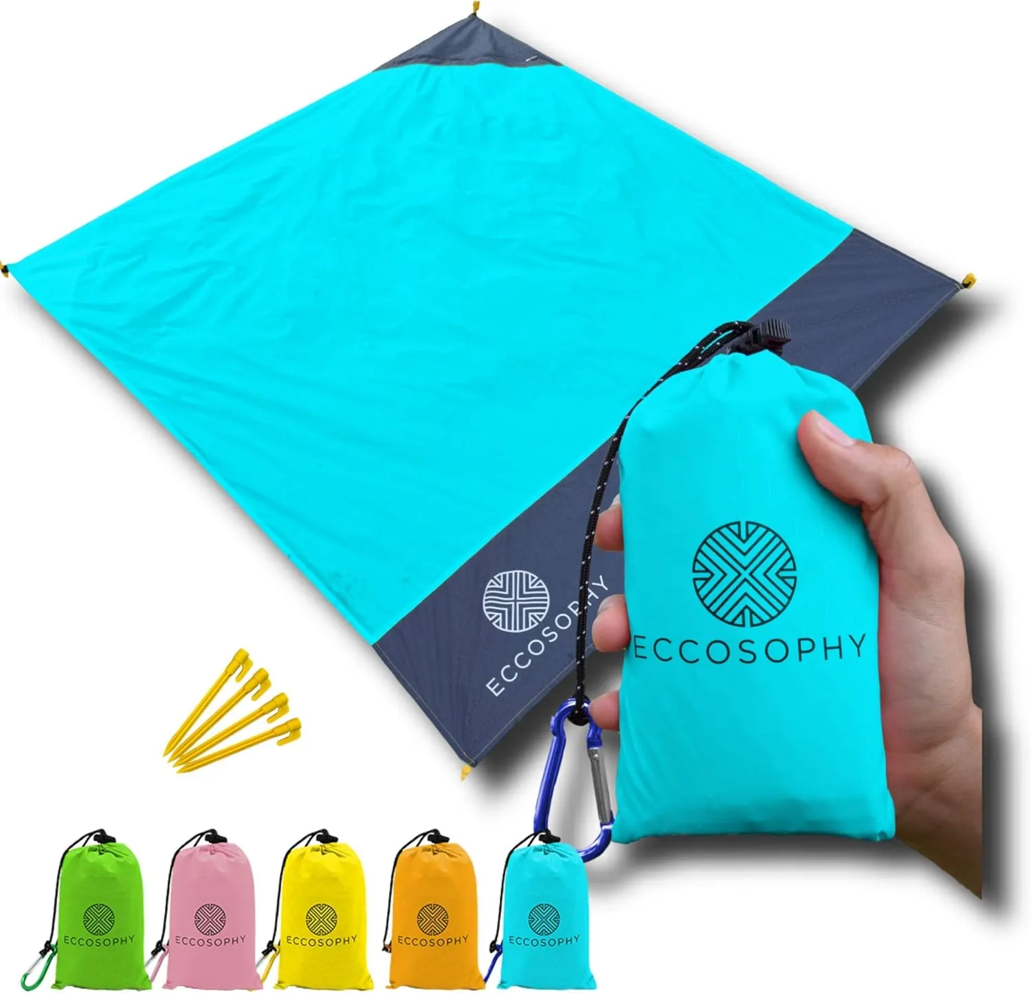 ECCOSOPHY 60x55" Blue Waterproof Compact Pocket Beach Blanket
