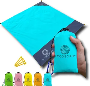 ECCOSOPHY 60x55" Blue Waterproof Compact Pocket Beach Blanket