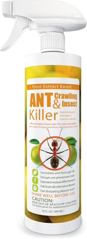 EcoVenger Ant Killer & Crawling Insect Killer (Citrus Scent) 16 oz, Kills Fast in Minutes, Also Kills Spiders, Centipedes & More, Repels with Residual, Natural & Non-Toxic, Safe for Children & Pets