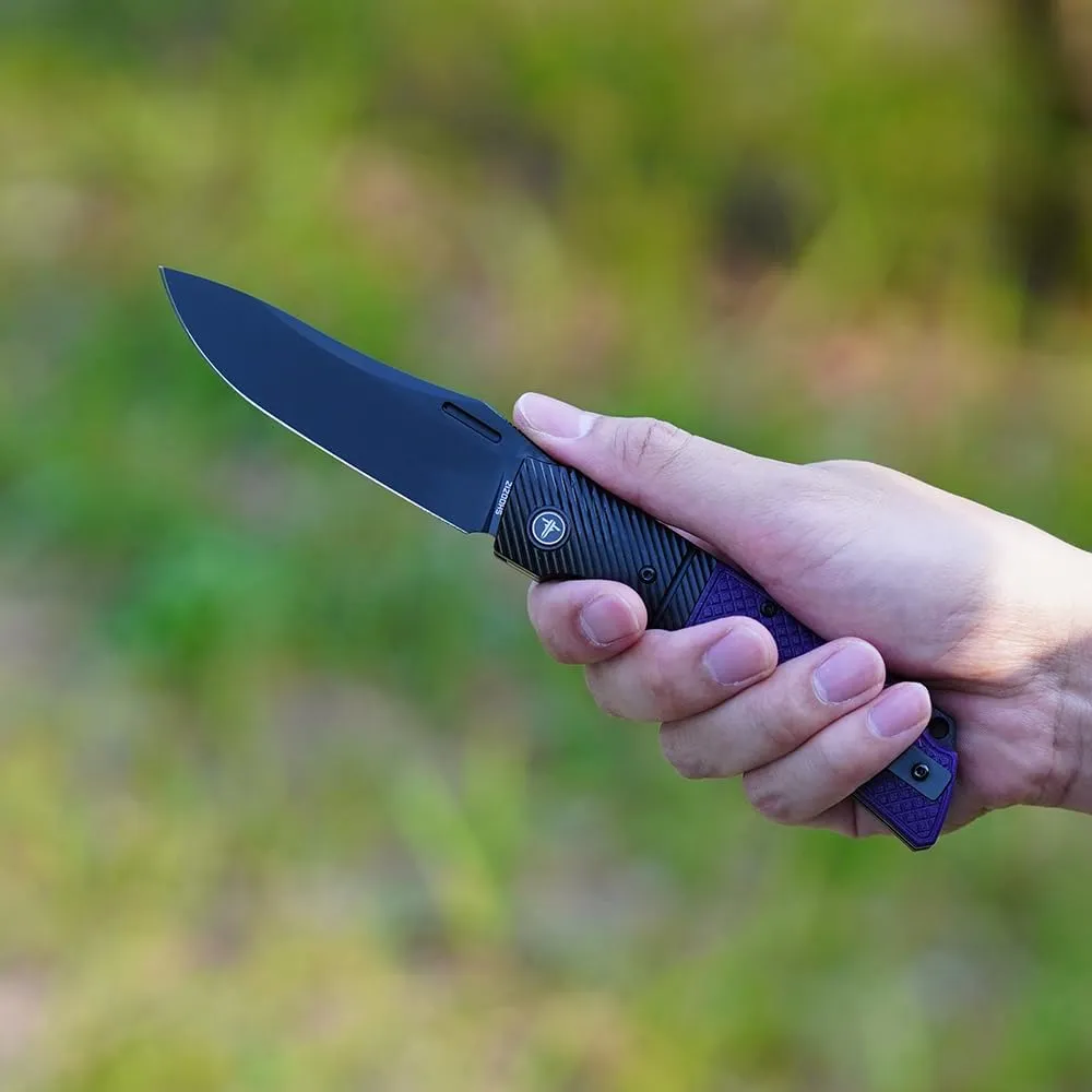 EDC Folding Knife - 3.59" Pocket Knife with G10 Handle with Pocket Clip & Steel Bolster for Man,14C28N Steel Outdoor Camping Knife for Hiking, Fishing, Survival (HRC59-60)- XUN123-PGB ( PVD Blade )