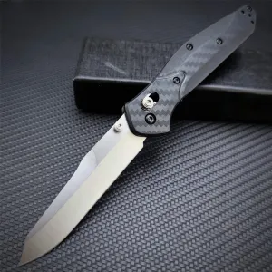 EDC Folding Pocket Knife For Men, Satin Plain Edge Reverse Tanto Blade, Black Grivory Fiberglass Super Lightweight Handle Axis Lock With Belt Clip, Everyday Carry Thumb Studs Manual Open