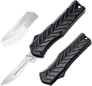 EDC Small Box Cutters Retractable, Compact Replacement Razor Blades Utility Knife, Aluminium Alloy Pocket Knife, Black Pocket Knife, Push Button EDC Razor Knife with 20PCS #24 Blades