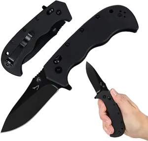 EDC Utility Knife, 3" Sharp D2 Blade, 7.5" Total Length, Textured G10 scale, Crossbar Lock, Reversible Clip, Ball Bearing Pivot, Ideal for Hunting, Camping, EDC Pocket Knife, Plain Drop D2 Steel Pocket Knife