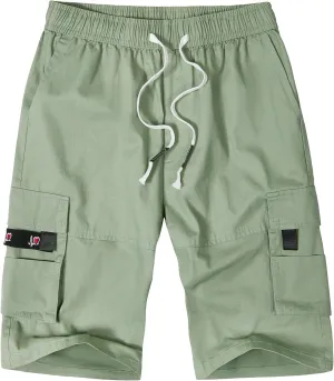 ELETOP Men's Cargo Shorts Elastic Waistband Drawstring Big and Tall Cotton Summer Casual Work Shorts
