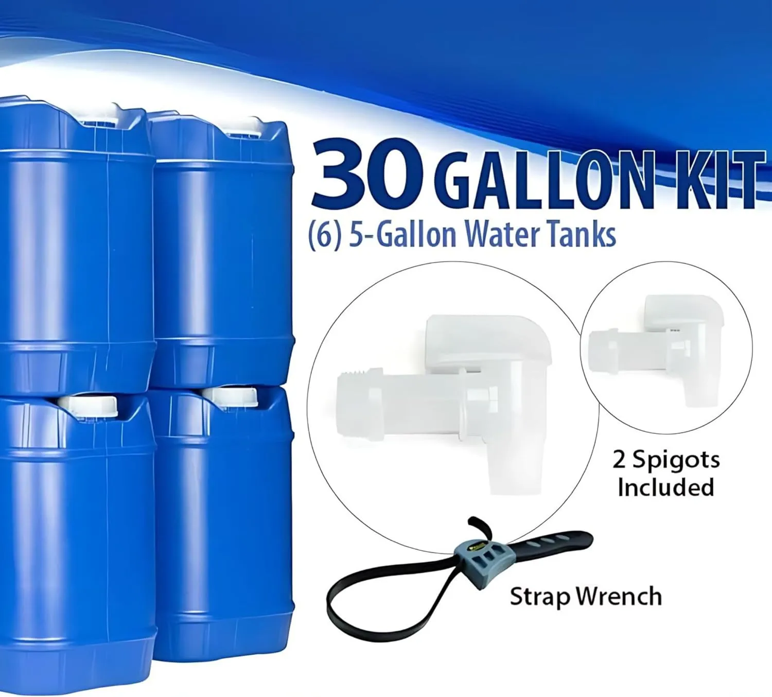 Emergency Water Storage Containers - 5 Gallon Each Water Storage Tank w/Lids   Spigot - Water Storage Container, Emergency Water Container, Survival Storage Tank - Stackable (30 Gallons (6 Tanks))