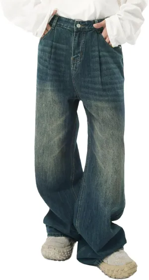 EMMIOL Mens Baggy Hip Hop Jeans Y2K 90s Vintage Trousers Solid Loose Fit Denim Pants Streetwear
