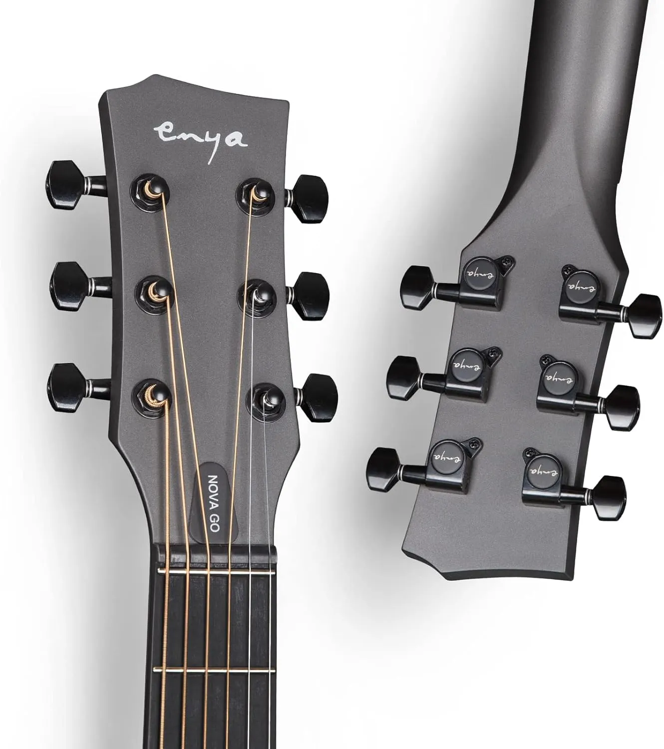 Enya NOVA Go SP1 Carbon Fiber Acoustic Electric Guitar with Smart AcousticPlus 35 Inch Travel Acustica Guitarra Starter Bundle Kit of Gig Bag, Strap, Strings, Charging Cable, Instrument Cable(Black)