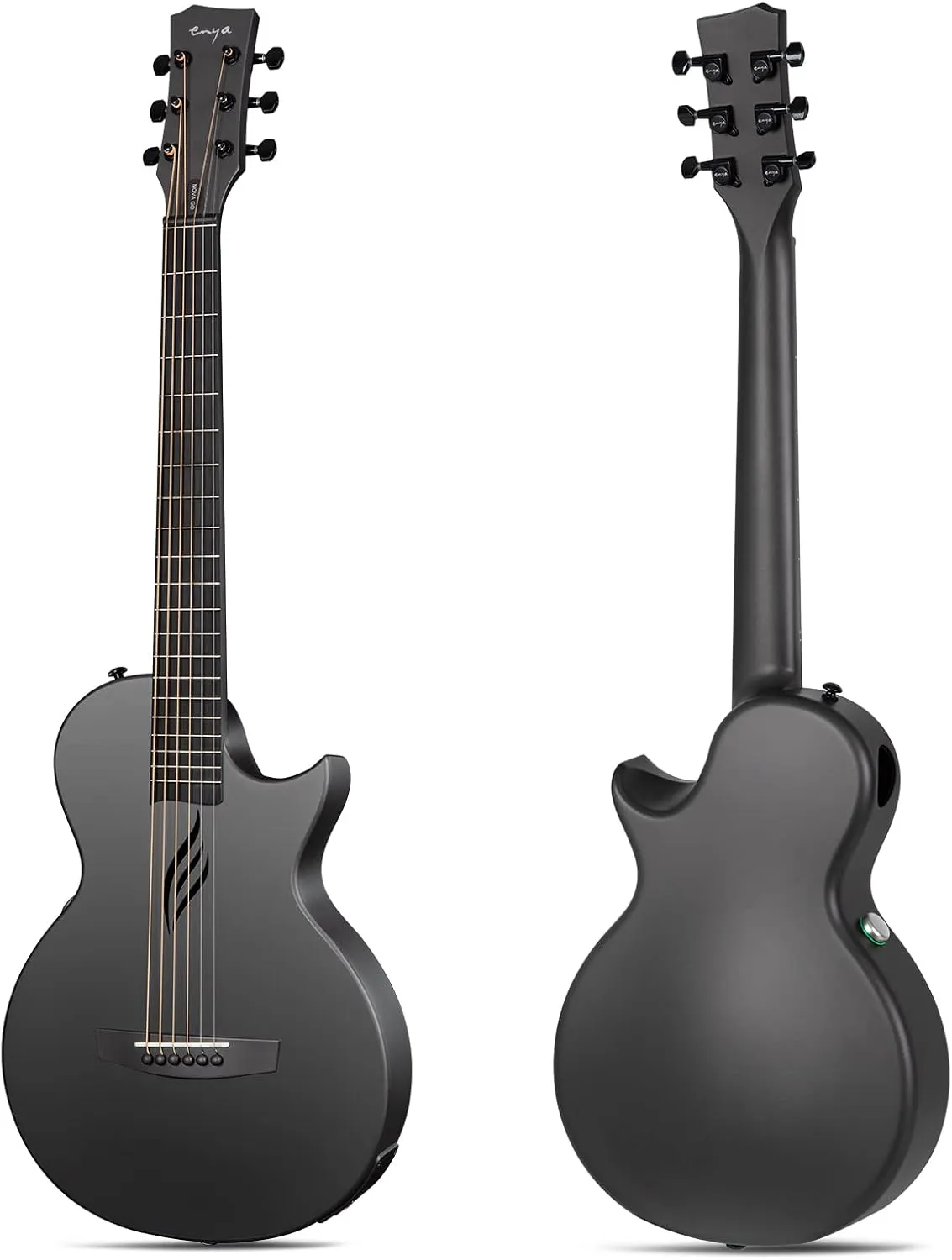 Enya NOVA Go SP1 Carbon Fiber Acoustic Electric Guitar with Smart AcousticPlus 35 Inch Travel Acustica Guitarra Starter Bundle Kit of Gig Bag, Strap, Strings, Charging Cable, Instrument Cable(Black)