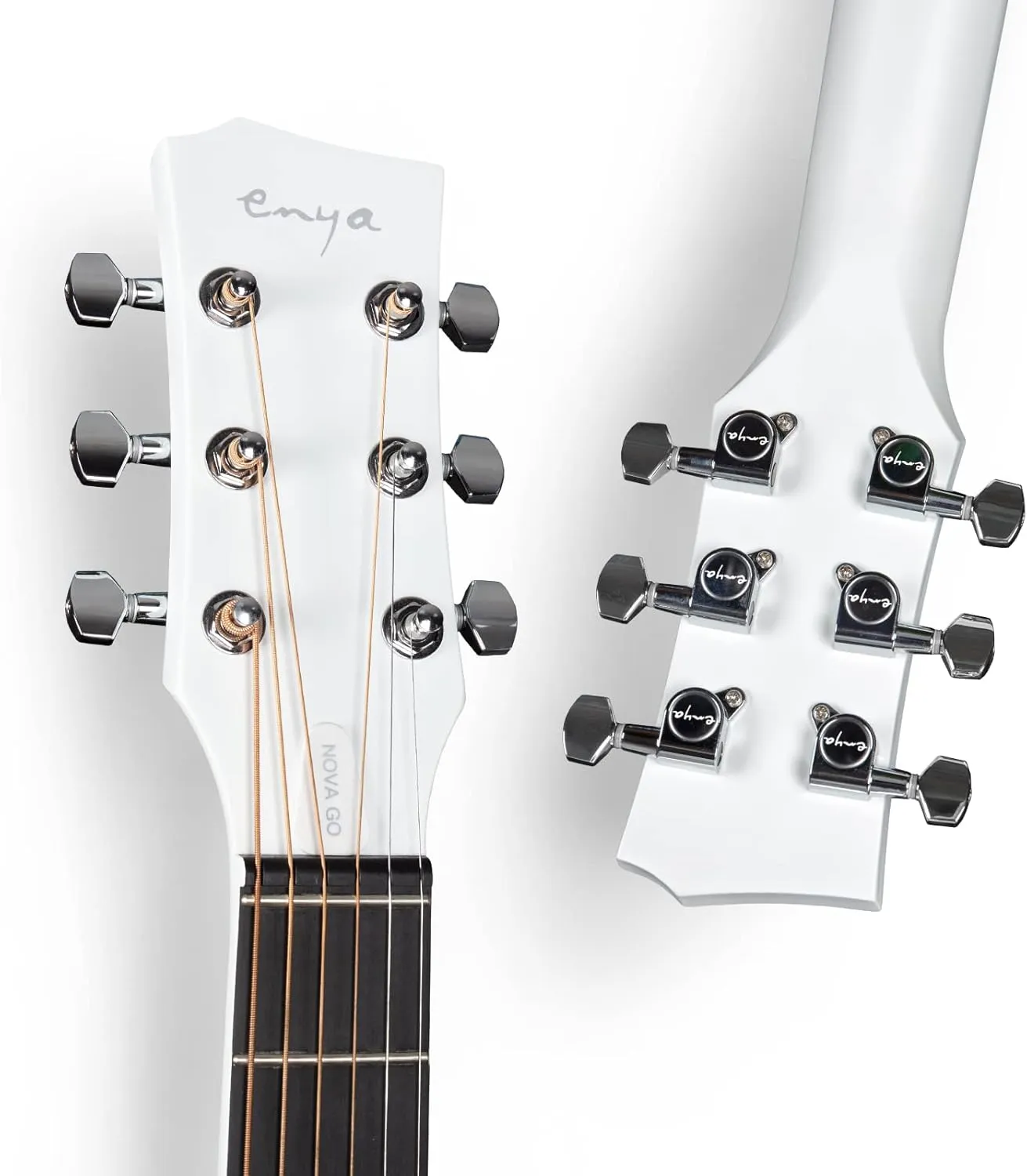 Enya NOVA Go SP1 Carbon Fiber Acoustic Electric Guitar with Smart AcousticPlus 35 Inch Travel Acustica Guitarra Starter Bundle Kit of Gig Bag, Strap, Strings, Charging Cable, Instrument Cable(White)
