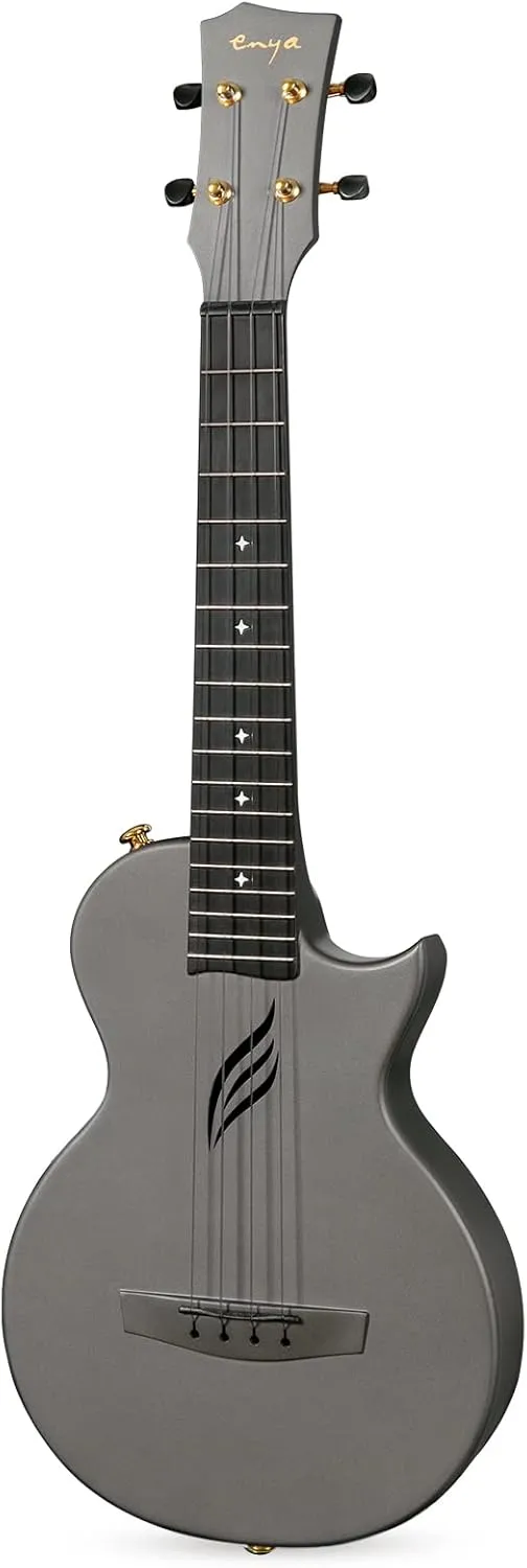 Enya Tenor Ukulele 26 Inch Carbon Fiber Cutaway Travel Ukelele for Adult with Beginner Bundle Kit Including Case, Strap, Capo and Strings（Nova U Pro Black）