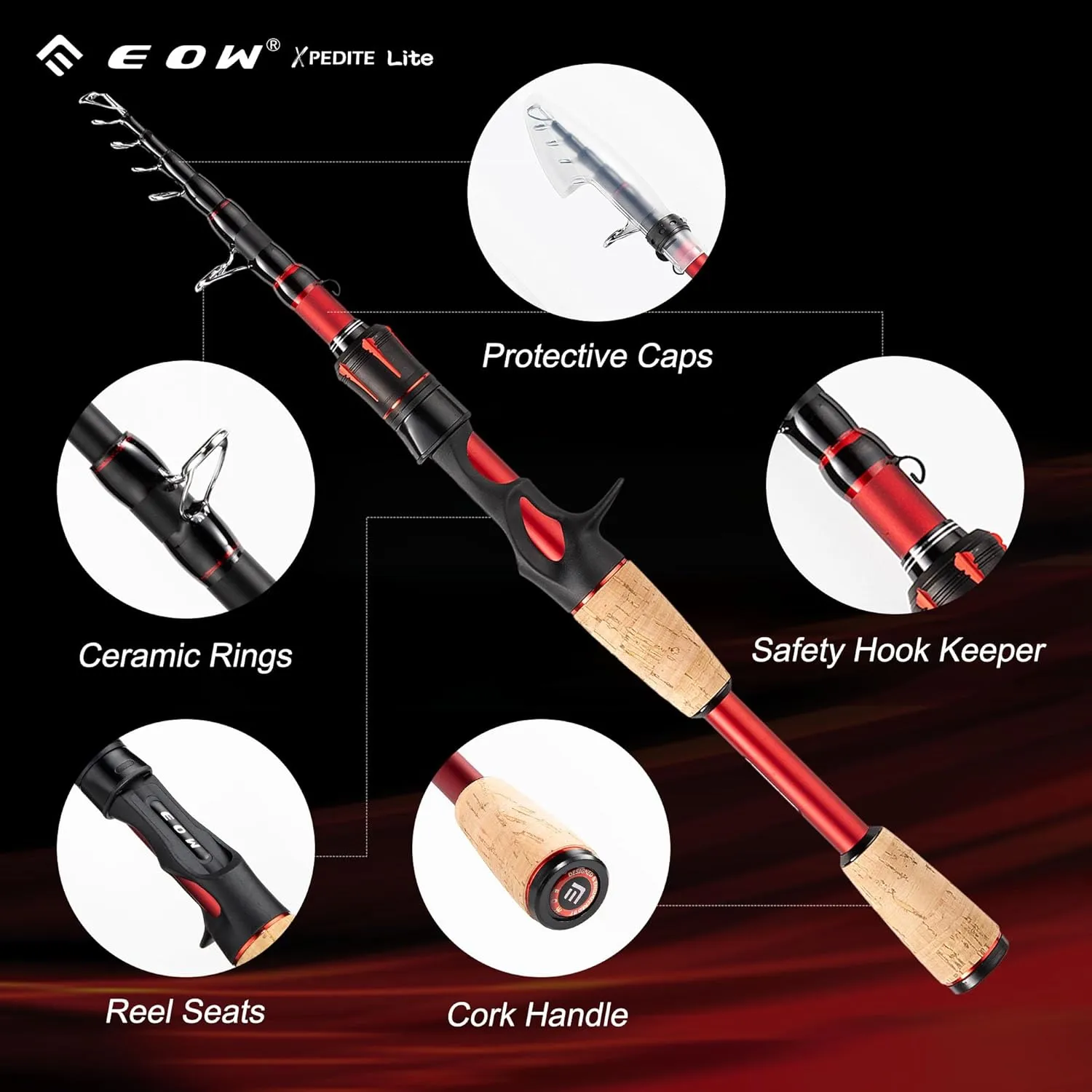 EOW XPEDITE LITE Portable Telescopic Fishing Rods & Combo, Spinning & Casting Fishing Poles, 24T Carbon Rod Blanks, Solid Carbon Tip, Split Cork Grips, Travel Rod, Combos with 5 1BB Spinning Reel
