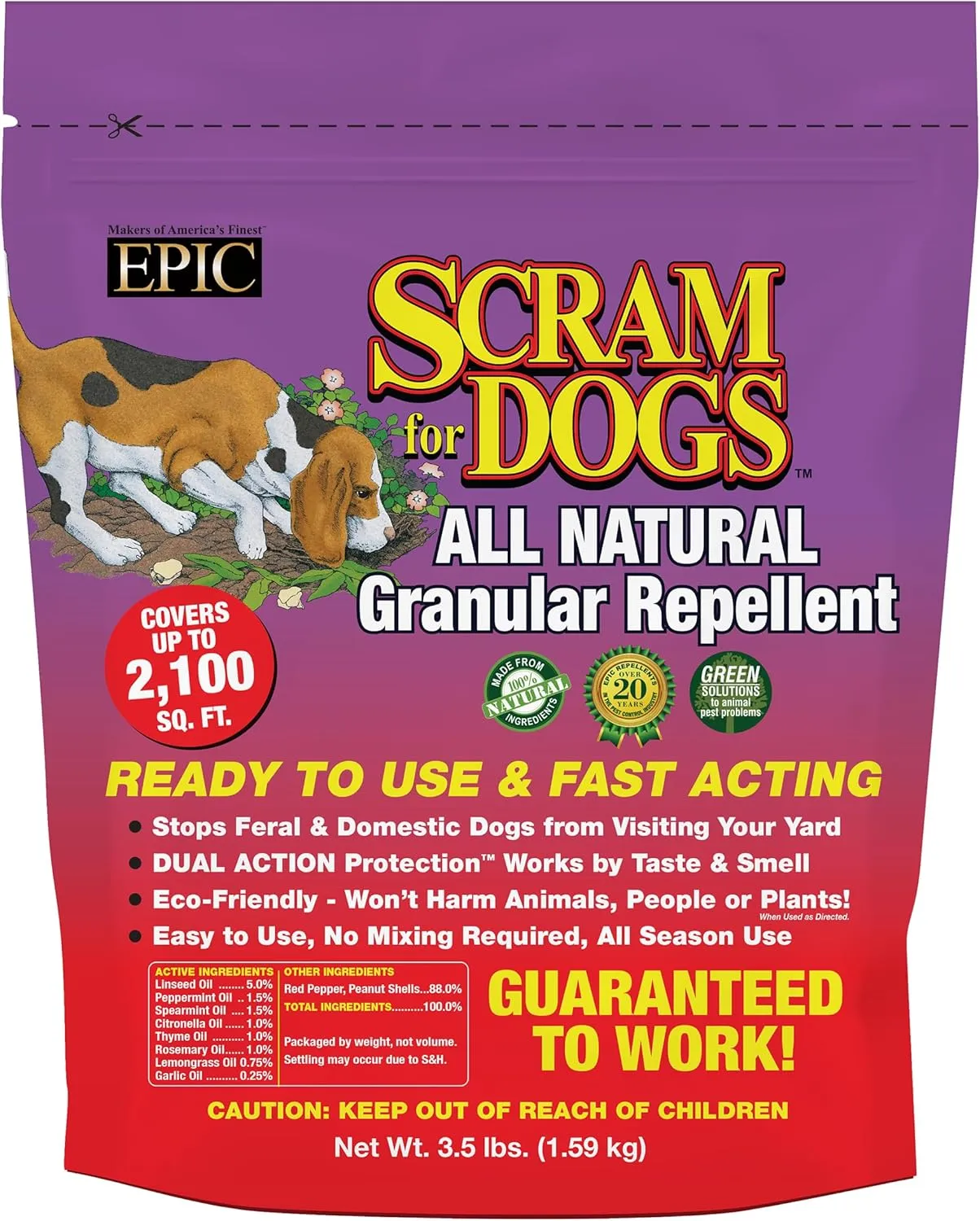EPIC REPELLENTS 14003 Dog Scram All Natural, Animal, People and Pet Safe Granular Repellent, 3.5 Pounds, Removed Attribution