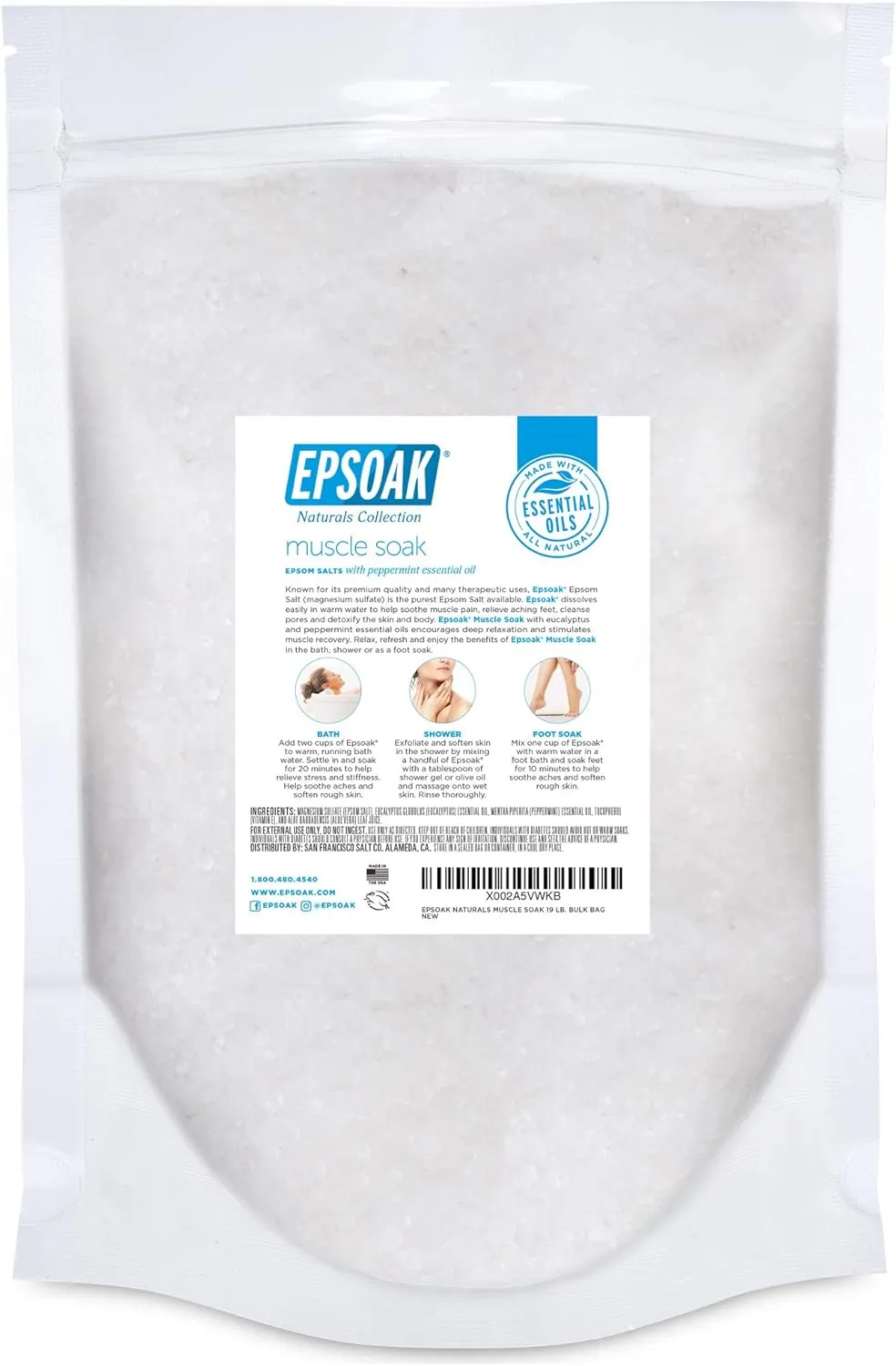 Epsoak Epsom Salt Muscle Soak 19 lbs. Bulk Bag
