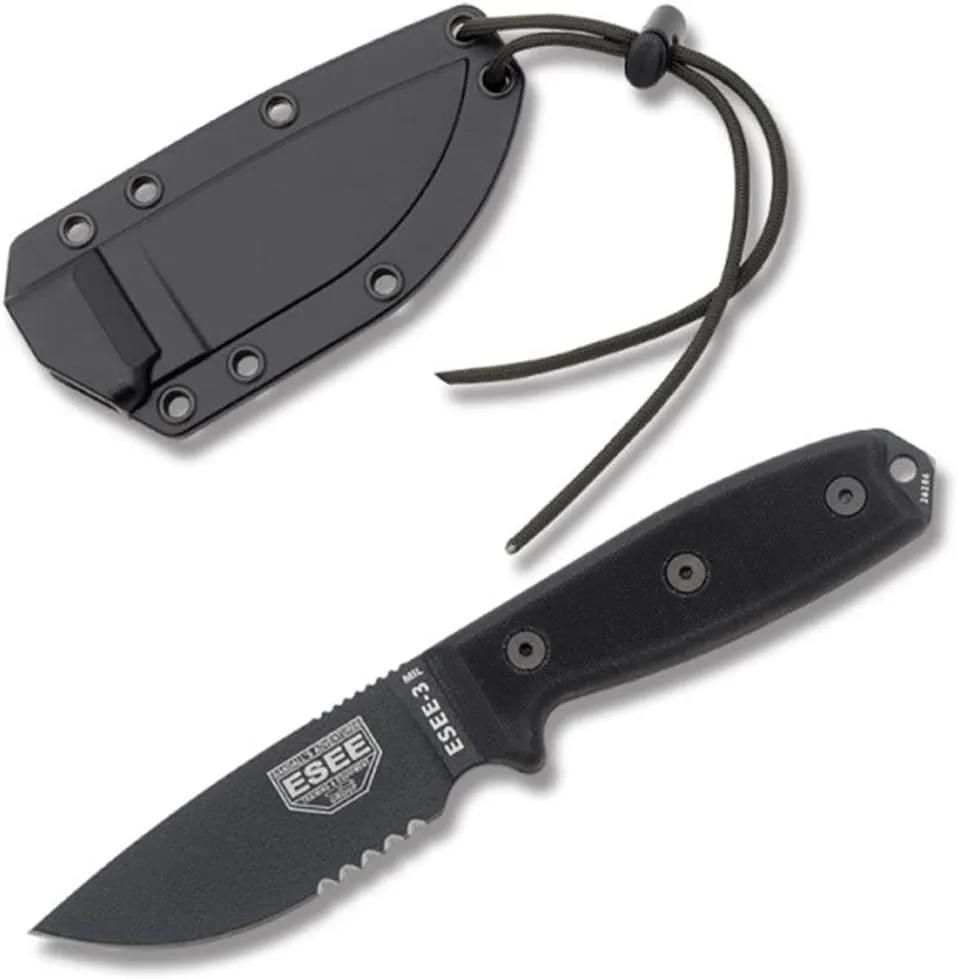 ESEE ES3MILSBLK-BRK Model 3 Black G-10 Serrated