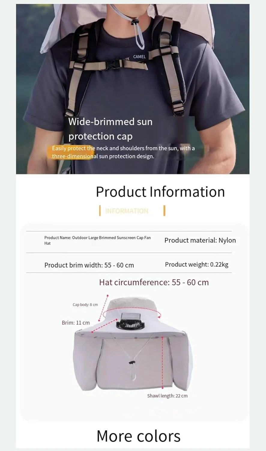 Essential for Outdoors! Extra - Large Brim Solar - Powered Fan Neck - Flap Sun Protection Fishing & Hiking Hat